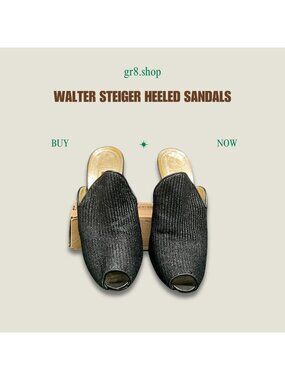 Walter Steiger Womens Heeled Sandals Size 7.5 Black Woven Open-Toe Made In Italy
